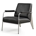 Black Leather Leisure Chair With Modern Metal Frame And Comfortable Armrests