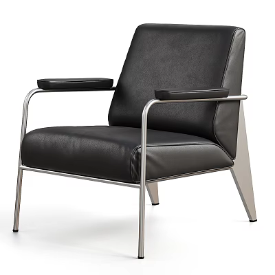 Black Leather Leisure Chair With Modern Metal Frame And Comfortable Armrests 3d model