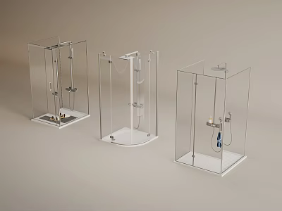 Three Modern Transparent Glass Shower Enclosures With Stylish Shower Head Units 3d model