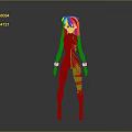 Anime Game Character In Red Bodysuit With Orange Hair And Green Collar
