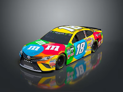 Colorful Toyota NASCAR Race Car With M&M's Logo And Number 18 Livery Design 3d model