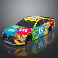 Colorful Toyota NASCAR Race Car With M&M's Logo And Number 18 Livery Design