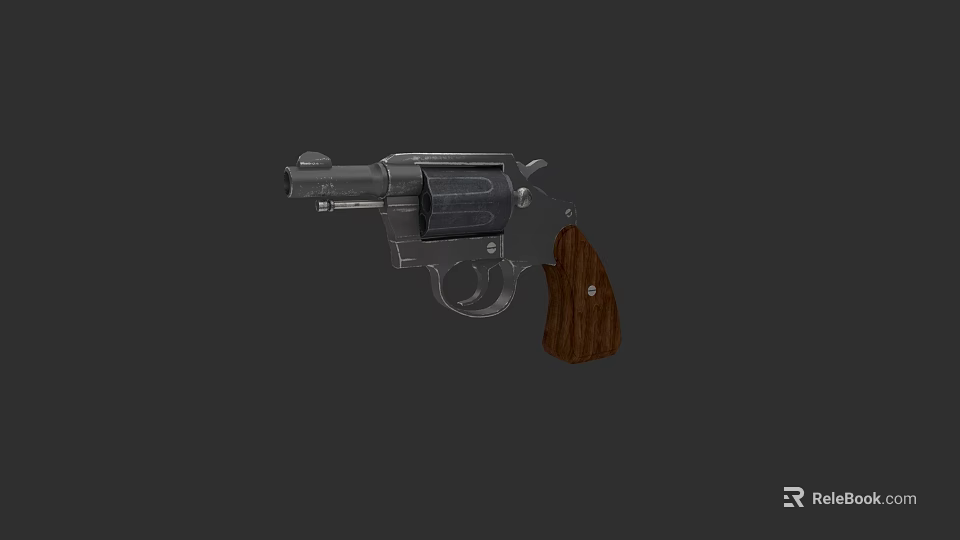 Classic Revolver Firearm With Wooden Grip And Polished Metal Body Design 3d model 