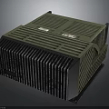 Green Industrial Device With Ventilated Grilles And Labeled Panels On Dark Surface