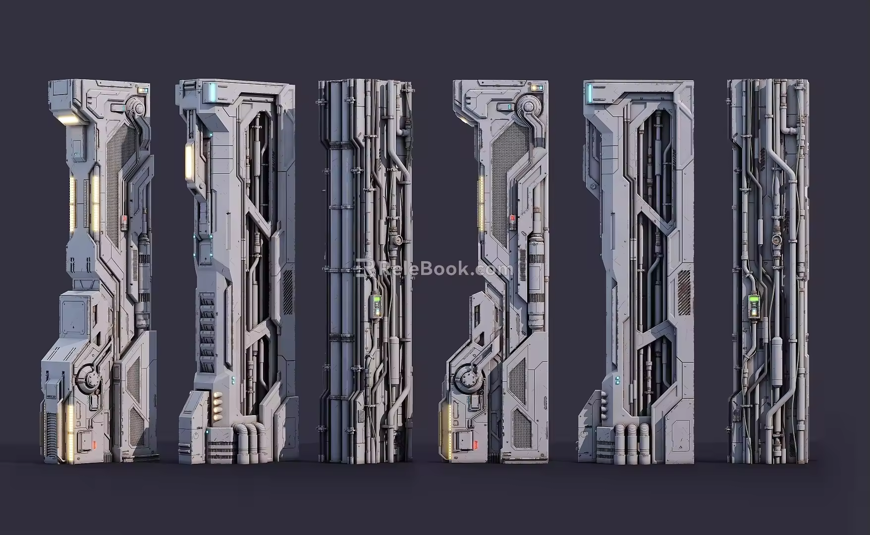 Sci-fi Pillar Column Sci-fi Parts Components Sci-fi Building Pillar Components Future Spaceship Components Parts Pillar Cyberpunk Pillar Parts 3d model