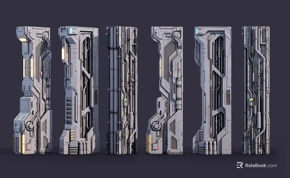 Futuristic Metallic Structural Components With Detailed Mechanical Design And Intricate Patterns 3d model 