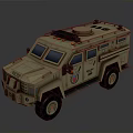 Sand colored Military Armored Vehicle With Roof Mounted Equipment Side Emblem And Large Tires