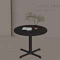 Surreal Modern Interior With Black Round Table Brown Vase Green Plant And Magazine