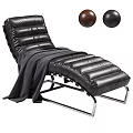 Brown Leather Chaise Lounge Sofa Stool With Gray Blanket And Metal Frame Design