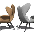 Modern Leisure Chairs With Brown Leather And Light Gray Fabric Unique Backrest Black Metal Legs