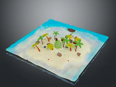 Lush Tropical Palm Trees on Sandy Beach with Blue Water Turtle Stones and Red Flowers 3d model