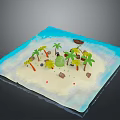 Lush Tropical Palm Trees on Sandy Beach with Blue Water Turtle Stones and Red Flowers