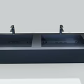 Modern Black Double Washbasin With Sleek Surface And Two Faucets
