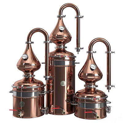 High Performance Industrial Copper Distillation Equipment With Columns Pipes And Valves 3d model