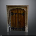 Classic Wooden Double Door With Arched Design And Black Metal Decorations