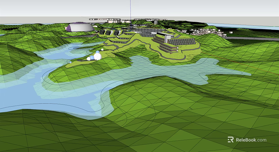 Hotel Building Architecture In Scenic Mountain River Green Landscape Design 3d model 