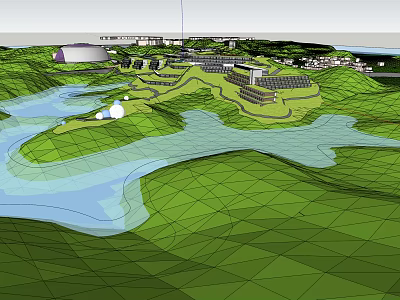 Hotel Building Architecture In Scenic Mountain River Green Landscape Design 3d model