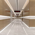 Modern Hall Interior Featuring White Circular Ceiling Pillar And Wooden Reception Counter 3d model