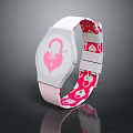 Fashionable Pink Strap Watch With White Dial Heart Design And Key Element