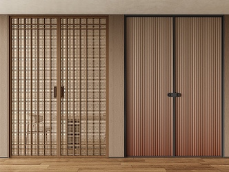 Antique double door sliding door minimalist door rattan door retro double door 3d model