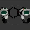 Futuristic Handheld Weapon With White Body Black Parts Yellow Accents And Green