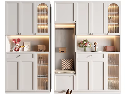 Modern Home Shoe Cabinet With Glass Doors LED Lighting Shoe Bench And Decorative Storage Space 3d model