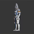 3D Model Of Mythical Character In Silver Armor With Blue Cape And Horned Helmet