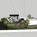 Modern Detached Villa Exterior With White Facade Black Roof Balcony Greenery And Stone
