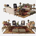 Elegant Traditional Sofa and Coffee Table Set With Area Rug Table Lamps and Cushions