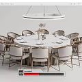 Modern Round Dining Table Set With Metal Frame Chairs And Chandelier 3d model