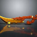 Mythical Weapon With Golden Blade Red Flame Hilt And Yellow Circular Ornament