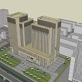 Modern High Rise Office Building With Glass Curtain Walls And Symmetrical Facade Design