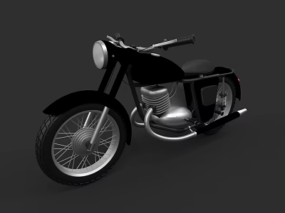 Vintage Black Motorcycle With Round Headlight Spoked Wheels And Silver Engine 3d model
