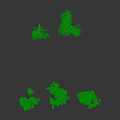 Five Leafless Trees with Slender Trunks Bare Branches on Dark Background and Base Shadows