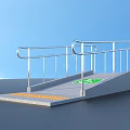 Wheelchair Accessible Ramp With Metal Handrails Green Symbol And Non-Slip Strips