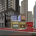 Illuminated Container Coffee Shop In Urban Area With Modern High Rise Buildings At Night