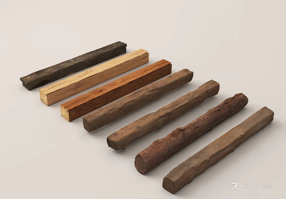 Arbor Wood Strips of Various Colors and Materials Neatly Arranged on Light Background 3d model 
