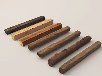 Arbor Wood Strips of Various Colors and Materials Neatly Arranged on Light Background 3d model