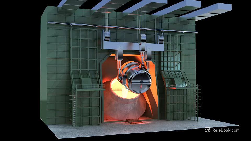 Industrial Furnace Equipment With Hoisting Mechanism Handling Molten Metal In High Temperature Processing 3d model 