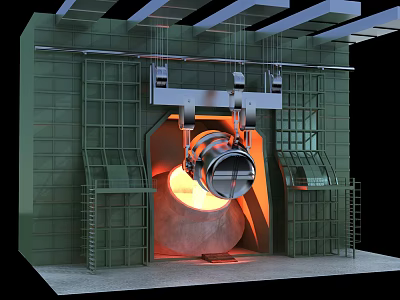 Industrial Furnace Equipment With Hoisting Mechanism Handling Molten Metal In High Temperature Processing 3d model