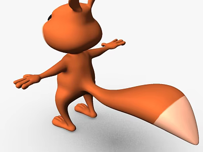 Cute Orange Cartoon Squirrel 3D Model With Outstretched Hands And Big Tail In Standing Pose 3d model