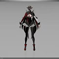 Elven Fantasy Character in Red and White Outfit with Cloak Striped Stockings and High Heels