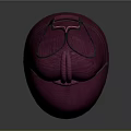Purple Hat Shaped Sculpture With Symmetric Ear Like Structures And Spiral Decoration