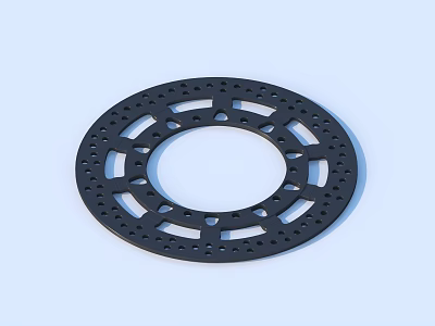 Black Circular Mechanical Disc Component With Perforated Holes And Metal Structure 3d model