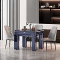 Modern Navy Blue Dining Table With Gray Striped Chairs In Elegant Living Room
