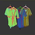 Elegant Robes on Hangers Featuring Blue Red Tones and Lace Trim on Dark Reflective Surface