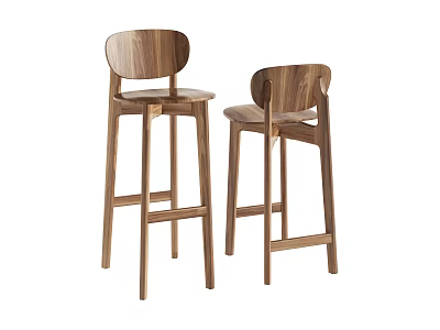 Two Modern Wooden Bar Stools With Simple Design And Natural Wood Finish 3d model