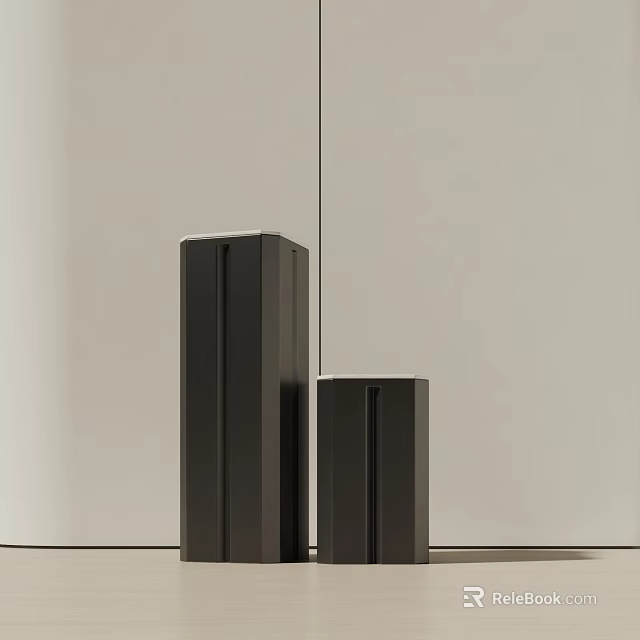Two Modern Black Side Tables With Vertical Lines And Smooth Surface 3d model