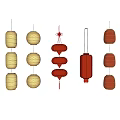 Hanging Chinese Lanterns in Various Styles Red Yellow Orange Round Woven Designs