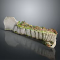 Ancient Stone Architectural Component With Green Moss Growth And Carved Patterns 3d model